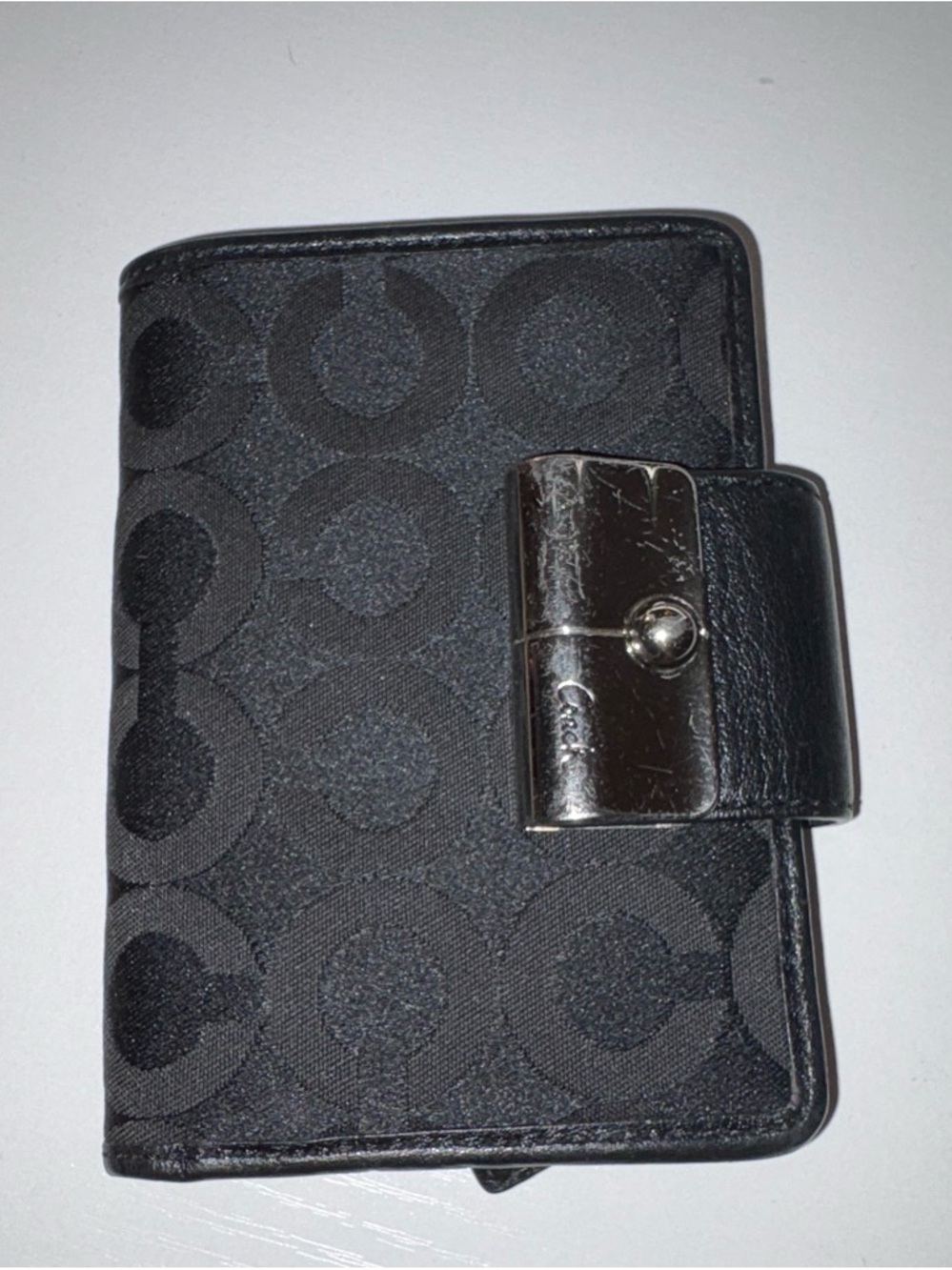 Coach Black Signature Card wallet with Snap Tab
